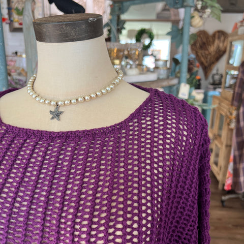 Solid Crochet Knit Top - Plum