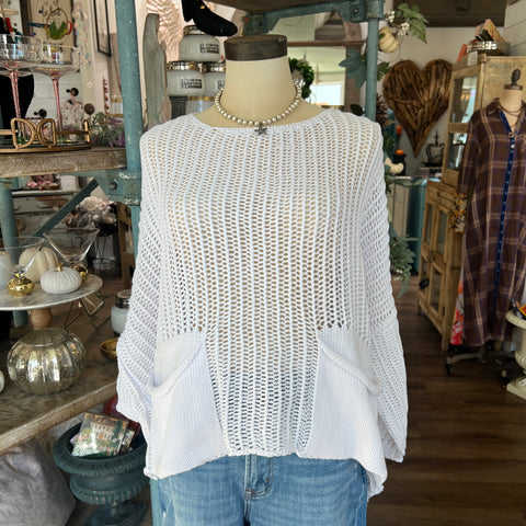 Solid Crochet Knit Top - White