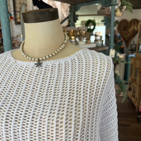 Solid Crochet Knit Top - White