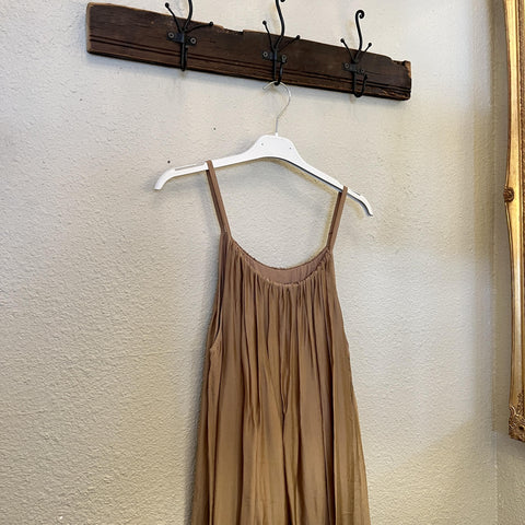 Long Silk Dress with Straps Camel