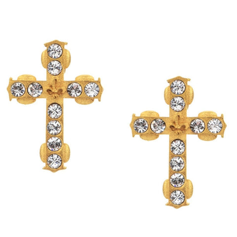 Micro Euro Crystal Cross Stud in Gold