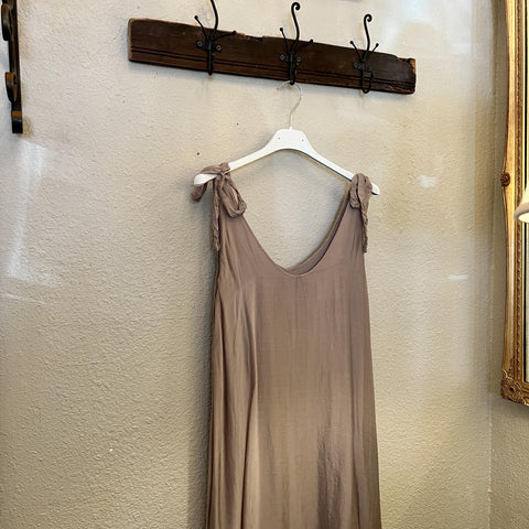 Mid-Length Silk Dress with Straps - Taupe