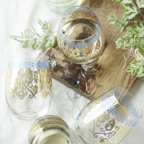 Golden Ikat Stemless Glass