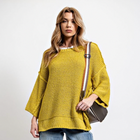 Dolman Chunky Knitted Sweater - Lime Mustard