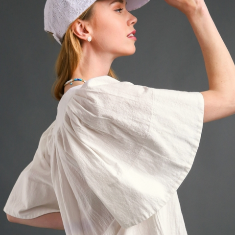 Notched Pleated Top - Off White