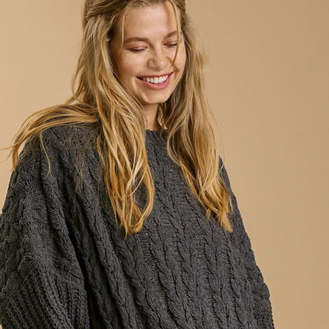 Chenille Cable Knit Sweater - Ash