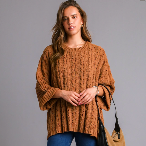 Chenille Cable Knit Sweater - Camel