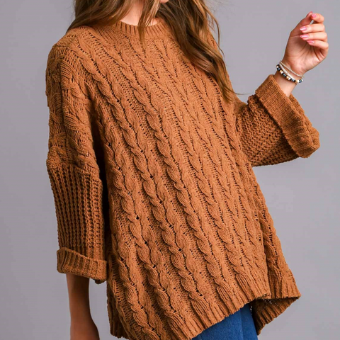 Chenille Cable Knit Sweater - Camel