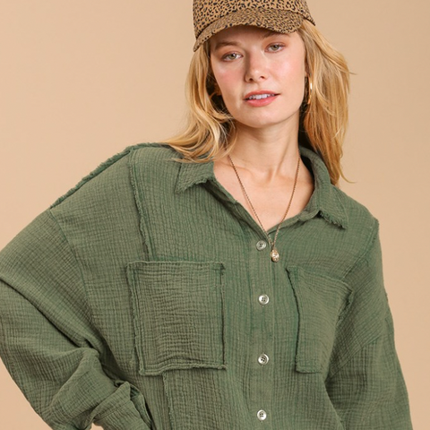 Mineral High Low Buttoned Top - Seaweed