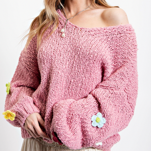 Embo Knit Sweater - Rose