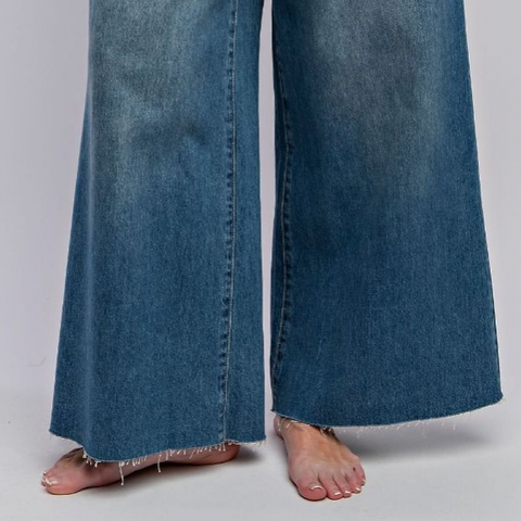 Washed Denim Wide Leg Pants