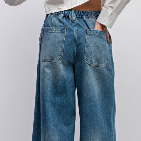 Washed Denim Wide Leg Pants