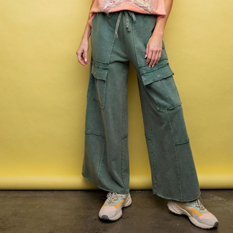 Wide Leg Utility Pant - Forest Green