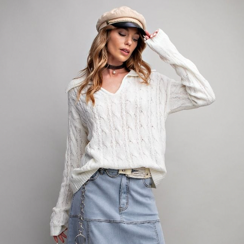 Cable Knit Sweater - Ivory