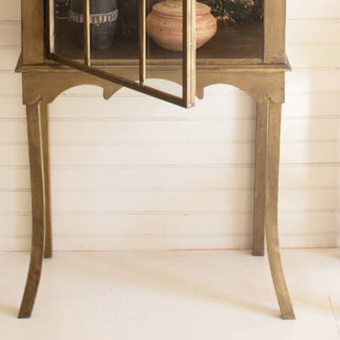 Gold Metal and Glass Cabinet with Colorful Back