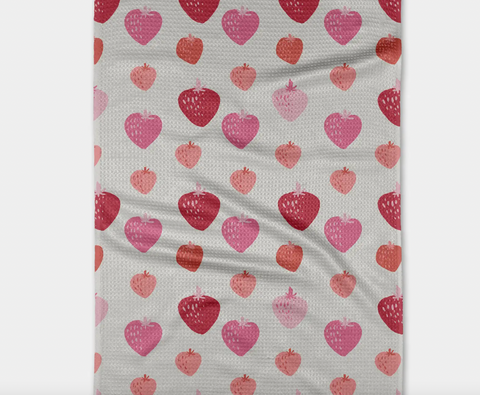 Pink Strawberries Kitchen Towel