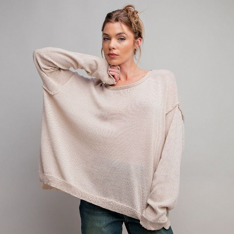Knitted Solid Sweater - Khaki