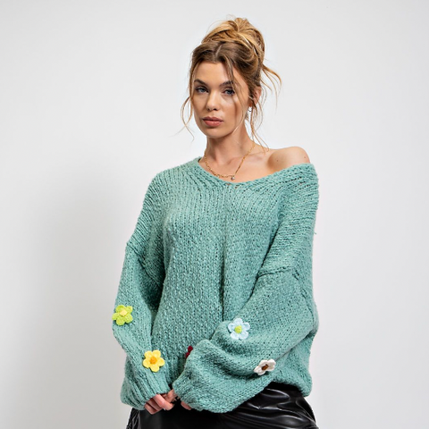 Embo Knit Sweater - Mint Blue