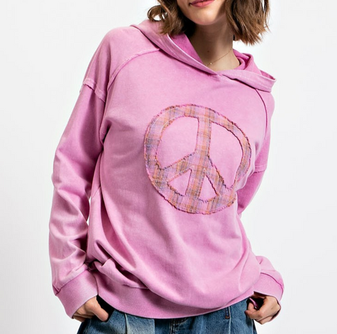 Peace Sign Pullover Hoodie - Barbie Pink