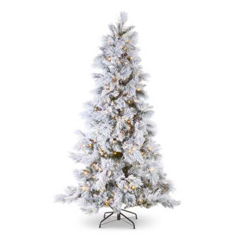 Pre-Lit Flocked Pine Tree 7.5’