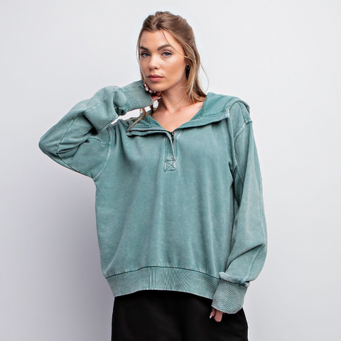 Terry Pullover Hoodie - Teal Green