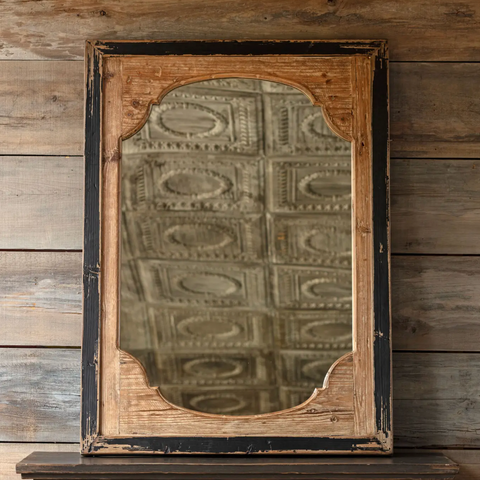 Aged Wooden Panel Mirror