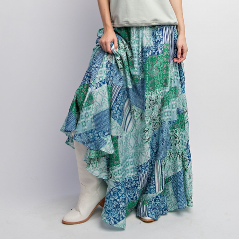 Printed Maxi Woven Skirt - Green