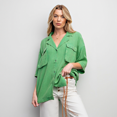 Apple Green Cotton Gauze Shirt