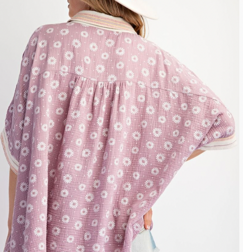 Blush Flower Pattern Gauze Button Down