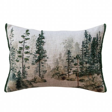 Embroidered Tree Lumbar Pillow