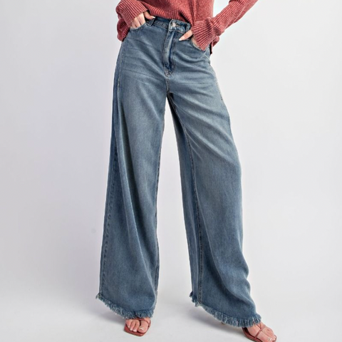 High Waisted Washed Denim Pant