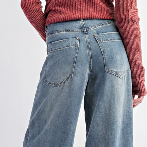 High Waisted Washed Denim Pant