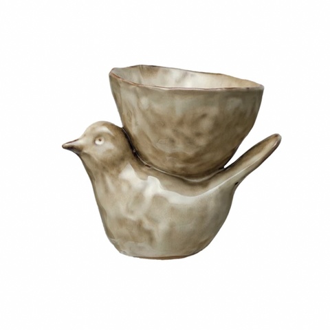 Cream Stoneware Bird with Bowl