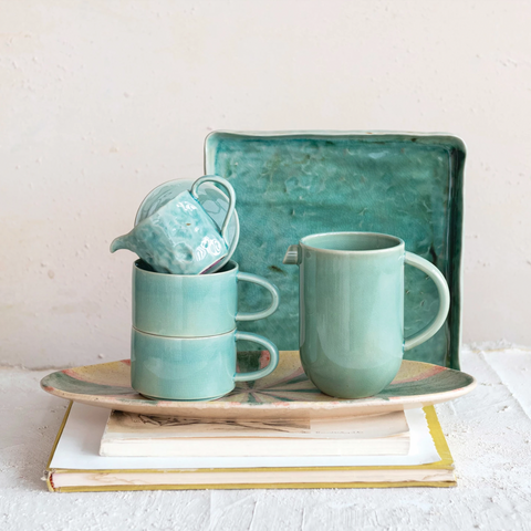 Aqua Stoneware Serving Tray