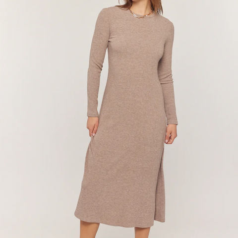 Ribbed Long Sleeve Dress - Taupe