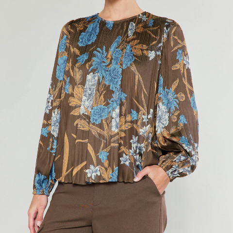 Pleated Botanical Blouse