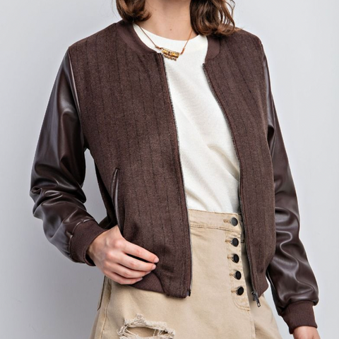 Wool Bomber Jacket - Brown