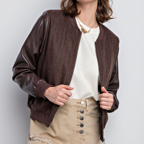 Wool Bomber Jacket - Brown