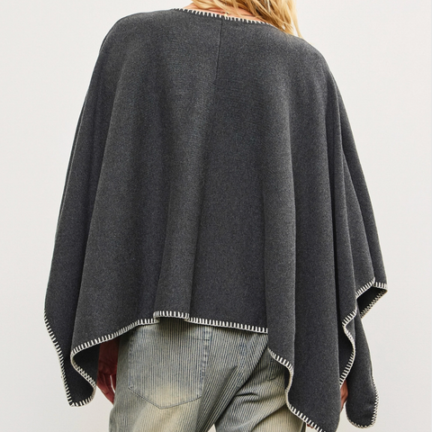 Charcoal Button Closure Poncho