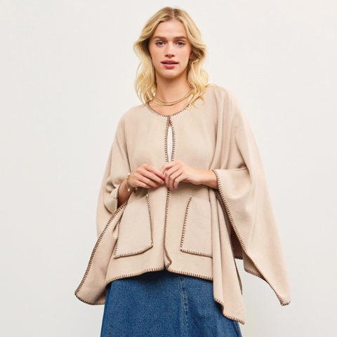 Grain Button Closure Poncho