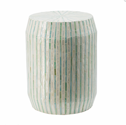 Cream/Green Accent Stool with Stripes