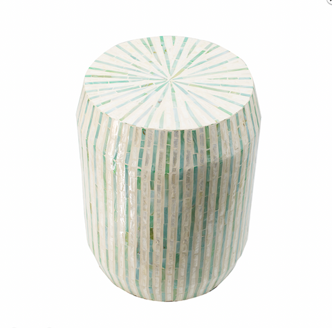 Cream/Green Accent Stool with Stripes