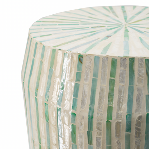 Cream/Green Accent Stool with Stripes