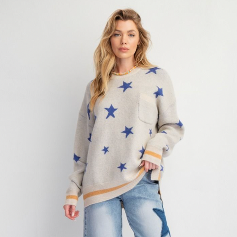 Star Pattern Knit Sweater - Ecru