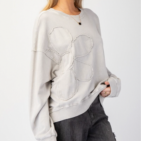 Flower Patch Pullover - Stone Grey