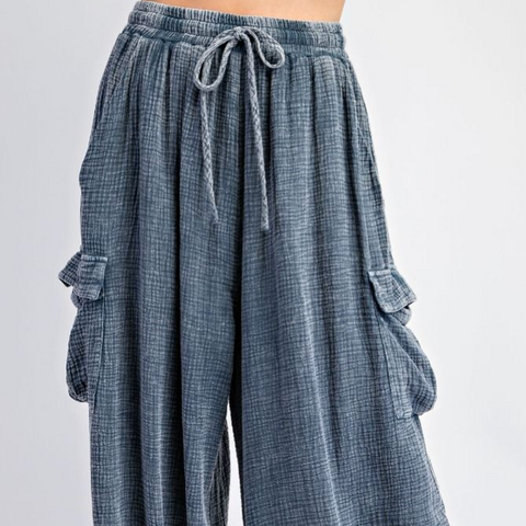 Cotton Gauze Lounge Cargo Pant - Denim Blue