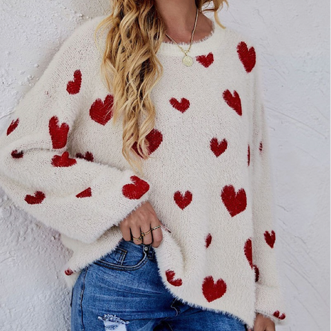 All Over Hearts Sweater - White