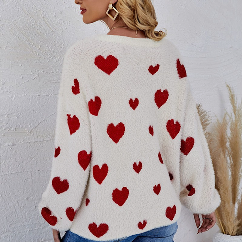 All Over Hearts Sweater - White