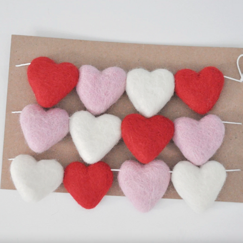 Red/Pink/White Felt Heart Garland