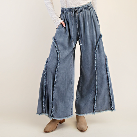 Self Fringe Washed Denim Pant